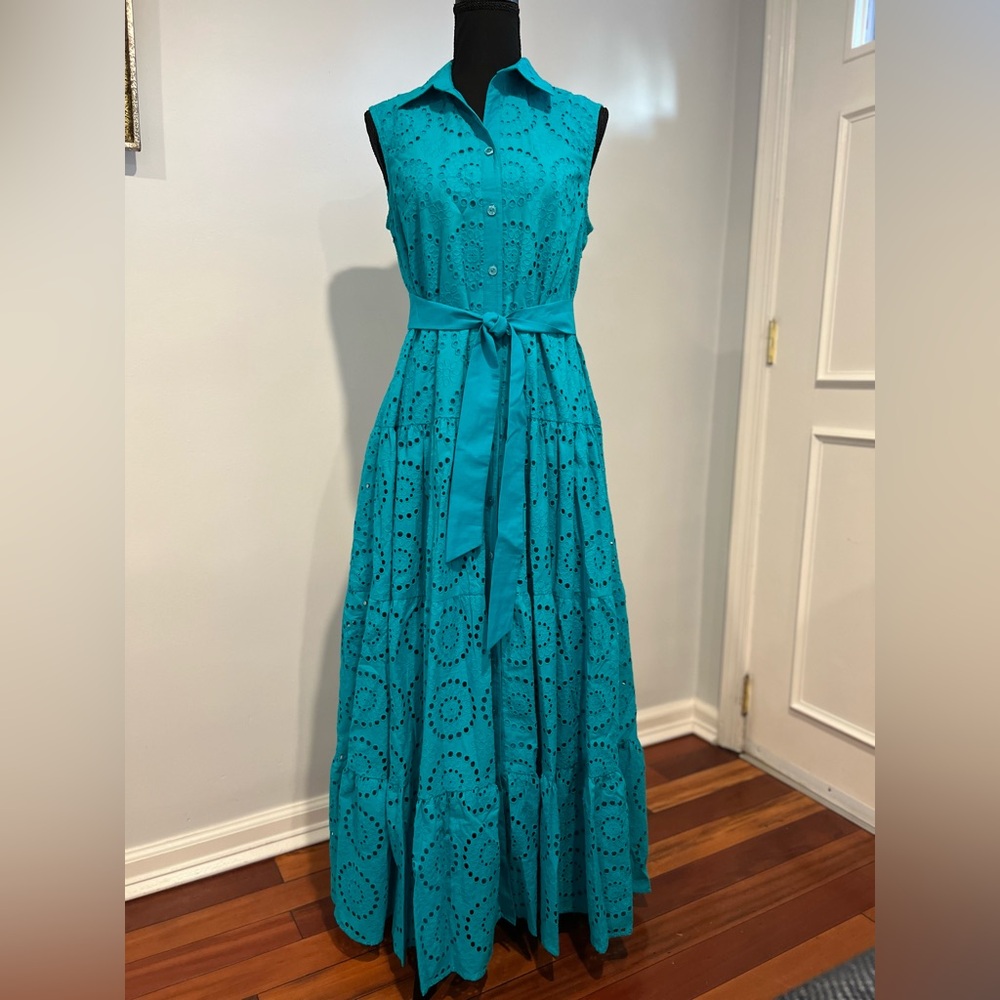 NWOT Lilly Pulitzer ❤️🔥SAMPLE❤️🔥Maxi Teal Sleeveless Eyelet Dress 10 - Picture 11 of 17